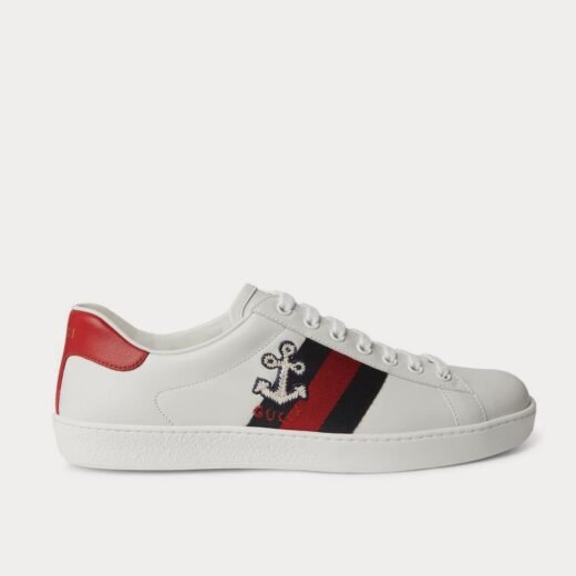 Gucci Baskets basses blanches en cuir brodé à bordures en toile Ace – 35