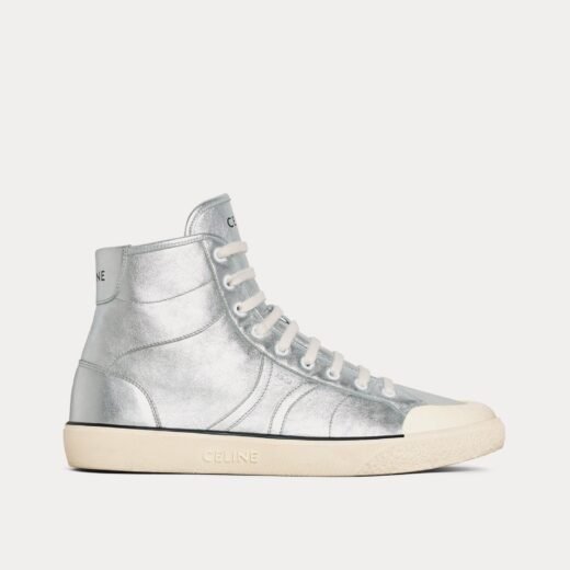Celine Baskets montantes argentées à lacets AS-02 Alan en cuir de veau métallisé – 35