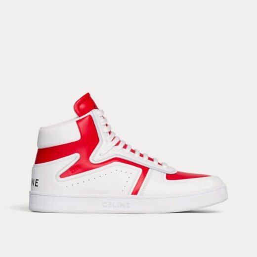 Celine Baskets montantes CT-01 « Z » en cuir de veau blanc optique/rouge – 35