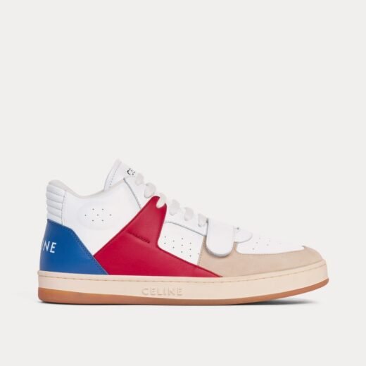 Celine Baskets mi-hautes CT-02 en cuir blanc/rouge/bleu/ivoire – 35
