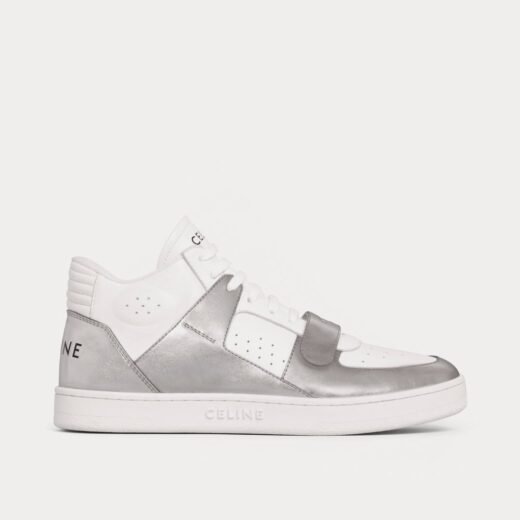 Celine Baskets montantes CT-02 Mid avec scratch en cuir de veau blanc optique / argent – 35