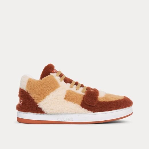 Celine Baskets mi-hautes CT-02 Scratch en peau lainée marron/beige/rouge renard – 35