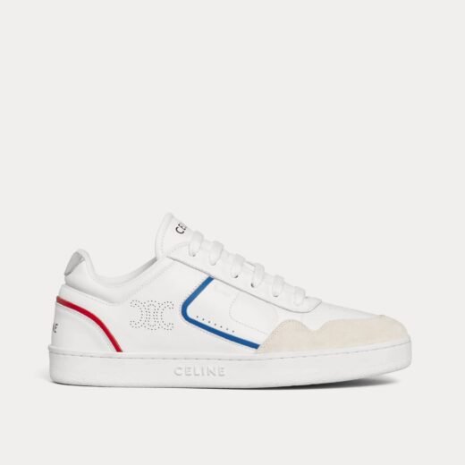 Celine Baskets basses à lacets CT-10 en cuir de veau blanc optique / bleu / rouge / argent – 35