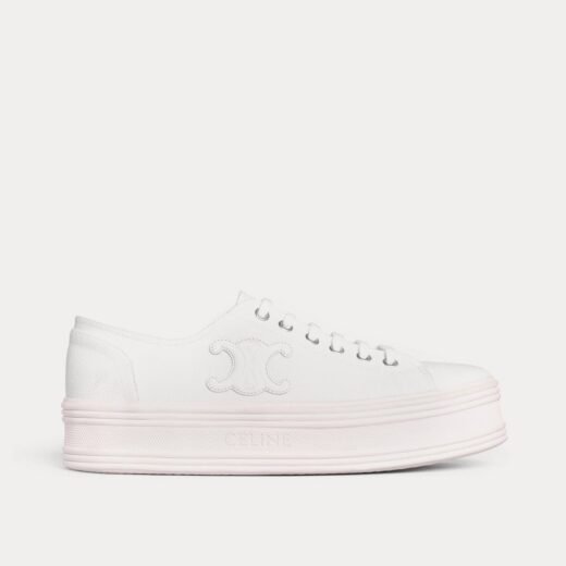 Celine Baskets basses à lacets Jane en toile et cuir de veau blanc optique – 35