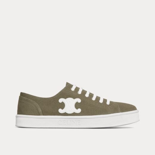 Celine Baskets basses Jane à lacets avec patch Triumph en toile et cuir de veau gris/blanc – 35