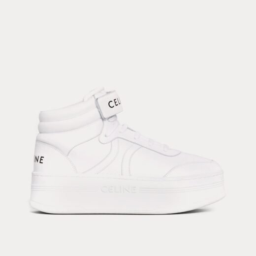 Celine Baskets mi-hautes Mid Block Wedge en cuir de veau scratch blanc optique – 35