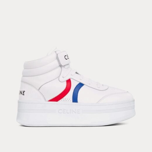 Celine Baskets mi-hautes Mid Block Wedge en cuir de veau scratch blanc optique / rouge / bleu – 35