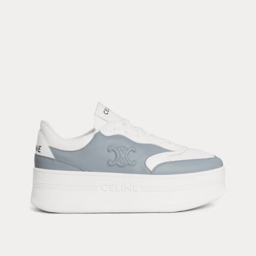 Celine Baskets basses Block Wedge Triomphe en cuir de veau bleu glacier et blanc optique – 35