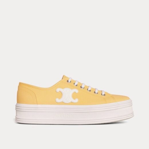 Celine Baskets basses jaunes à lacets Jane en toile et cuir de veau – 35