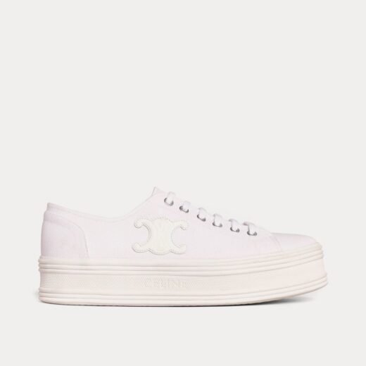 Celine Baskets basses blanches à lacets Jane en toile et cuir de veau – 35