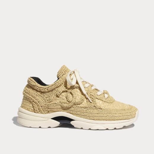 Chanel Baskets basses beiges en raphia tressé – 35