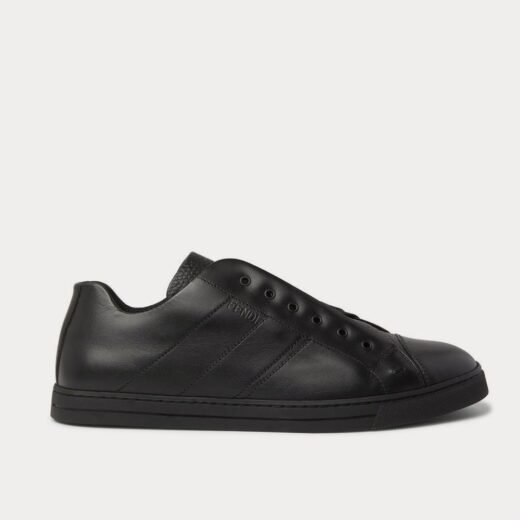 Fendi Baskets basses en cuir lisse et pleine fleur noires – 35