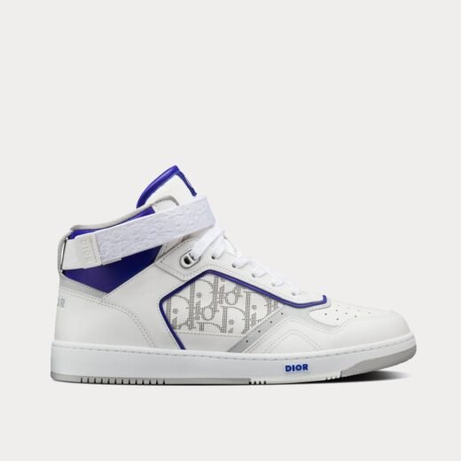 Baskets montantes Dior B27 en cuir de veau lisse blanc et violet avec cuir Dior Oblique Galaxy blanc – 35