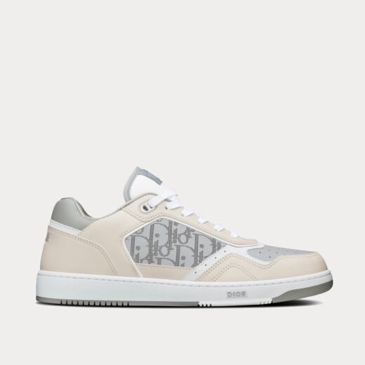 Dior Baskets basses B27 en cuir de veau lisse gris et beige avec motif Dior Oblique Galaxy gris – 35