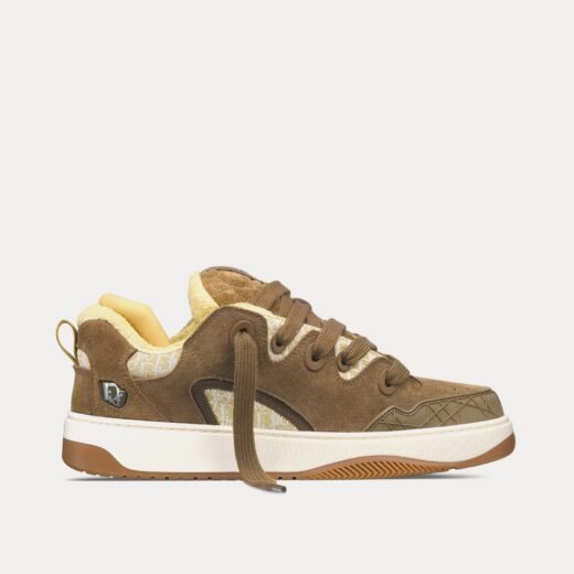 Baskets basses Dior B9S Skater en daim et jacquard Dior Oblique kaki / beige
