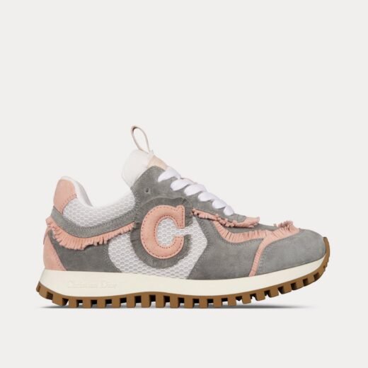 Baskets basses Dior C'est Dior en cuir de veau velours gris et rose foncé et maille blanche – 35