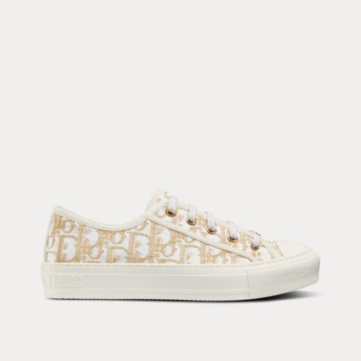 Dior Baskets basses Walk'n'Dior en coton doré avec broderies en fil métallisé – 35