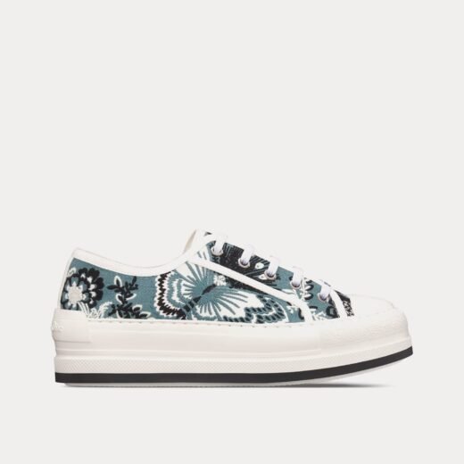 Dior Baskets basses Walk'n'Dior Platform en coton brodé multicolore bleu denim avec motif bandana papillon – 35