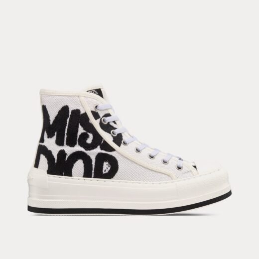 Dior Baskets montantes Walk'n'Dior Platform en coton brodé blanc et noir – 35