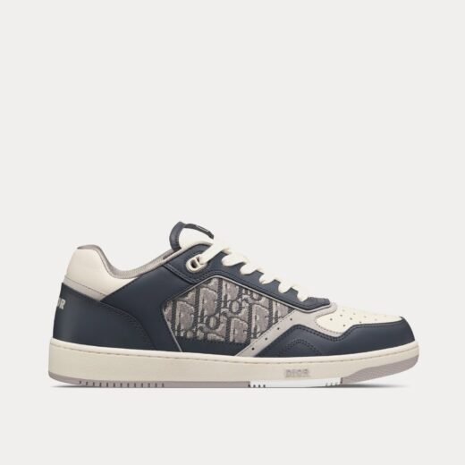Dior Baskets basses B27 en cuir de veau lisse gris foncé et crème avec jacquard Dior Oblique gris foncé – 35