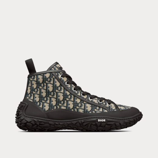 Baskets montantes Dior B28 beiges et noires en jacquard Dior Oblique et caoutchouc noir – 35