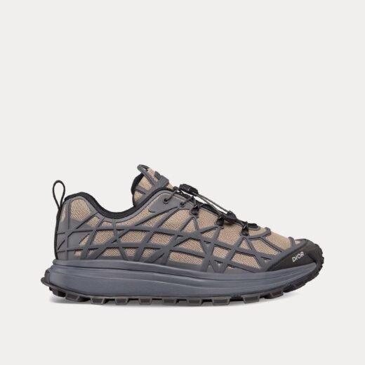 Baskets basses Dior B31 Runner en mesh technique marron et caoutchouc gris foncé avec motif cannage déformé – 35