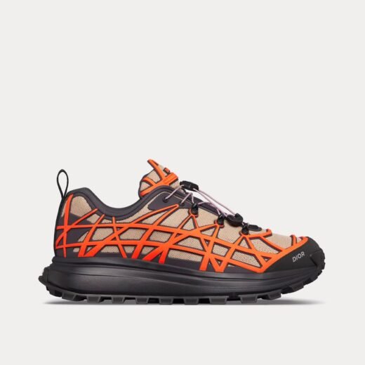 Baskets basses Dior B31 Runner en mesh technique et caoutchouc à motif cannage déformé beige / orange / noir – 35