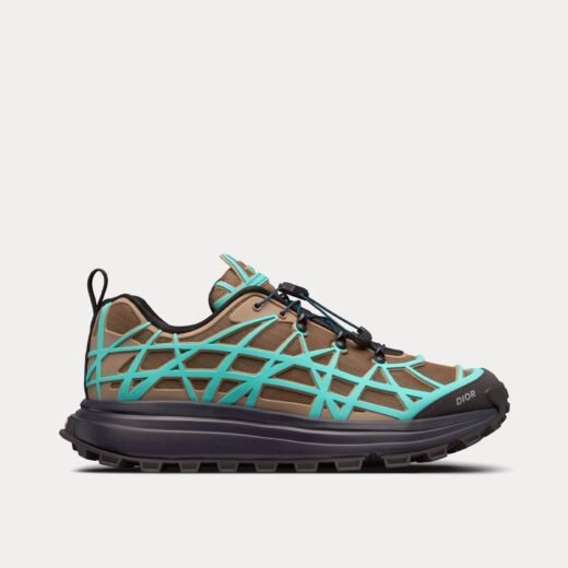 Baskets basses Dior B31 Runner en mesh technique et caoutchouc avec motif cannage déformé kaki / turquoise / noir – 35