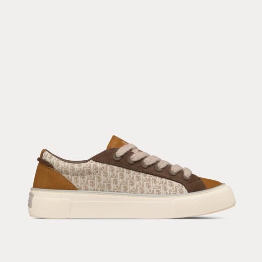 Baskets basses Dior B33 en jacquard Dior Oblique beige et daim marron et cognac – 35