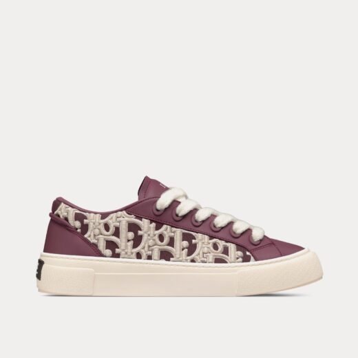 Baskets basses Dior B33 en cuir de veau lisse bordeaux avec broderie Dior Oblique en relief crème – 35