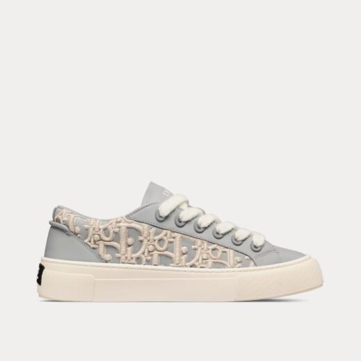 Baskets basses Dior B33 en cuir de veau lisse gris avec broderie Dior Oblique en relief crème – 35