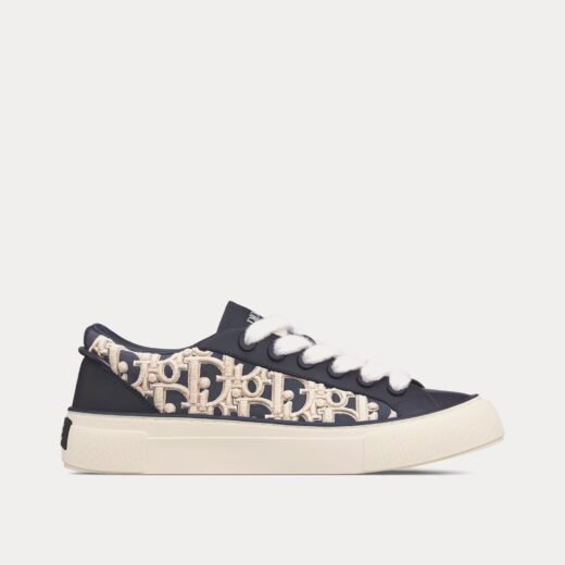 Baskets basses Dior B33 en cuir de veau lisse bleu marine et broderies Dior Oblique en relief crème – 35