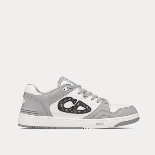 Baskets basses Dior B57 en cuir de veau lisse gris et blanc avec jacquard Dior Oblique beige et noir – 35