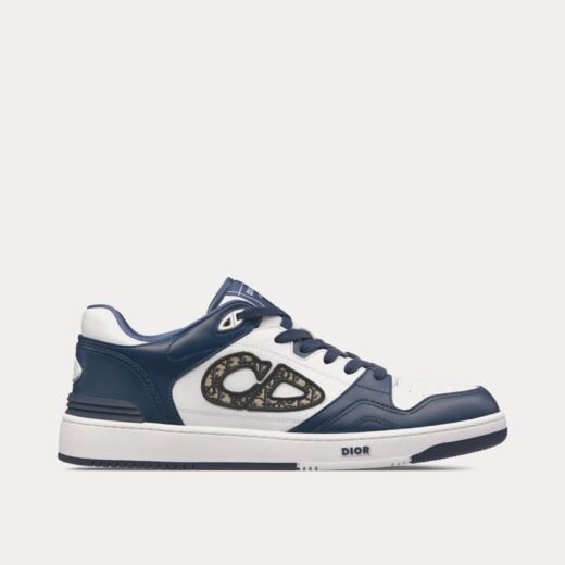 Baskets basses Dior B57 en cuir de veau lisse bleu marine et blanc avec jacquard Dior Oblique beige et noir – 35