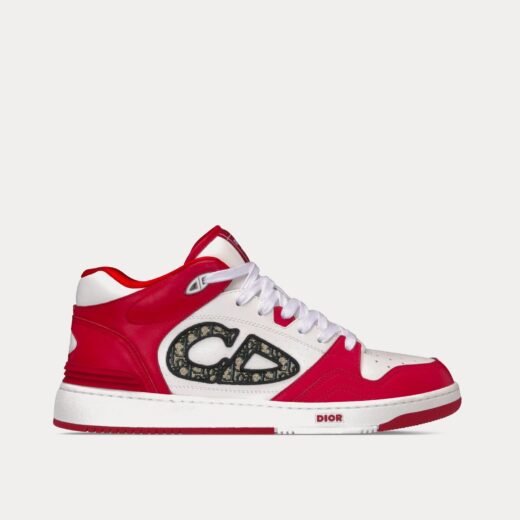 Baskets mi-hautes Dior B57 en cuir de veau lisse avec jacquard Dior Oblique rouge / blanc – 35