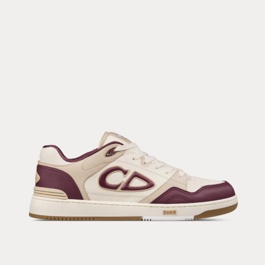 Baskets basses Dior B57 en cuir de veau lisse bordeaux et crème avec daim beige – 35