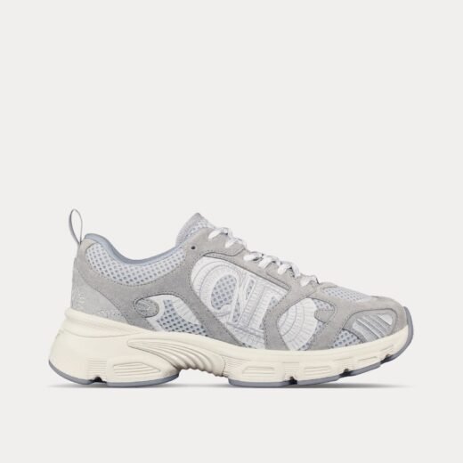 Baskets basses Dior Chrono en maille et cuir de veau suédé gris – 35