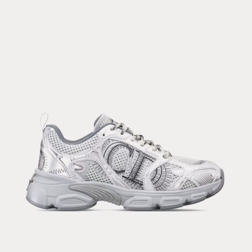 Baskets basses Dior Chrono en mesh gris avec empiècements effet cuir laminé argenté – 35
