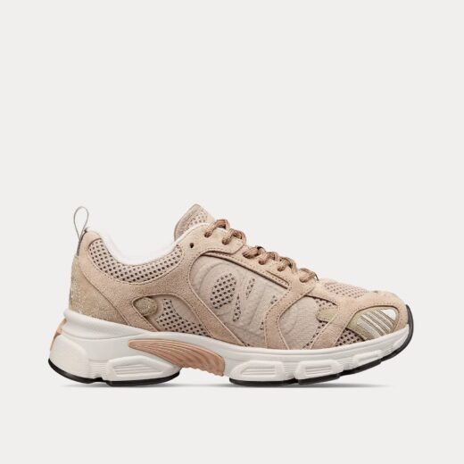 Baskets basses Dior Chrono en mesh et cuir de veau suédé nude – 35