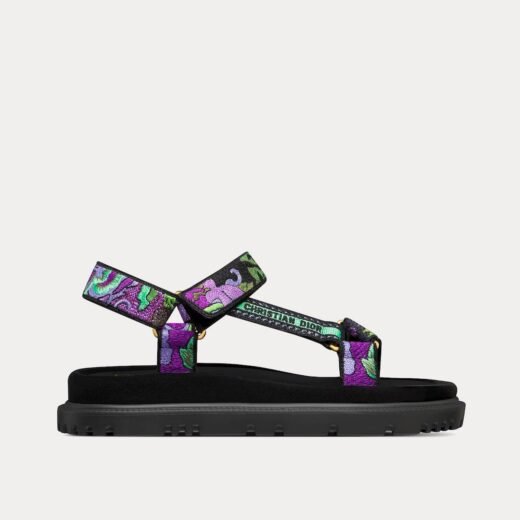 Sandales Dior D-Wave multicolores en coton brodé violet indien – 35