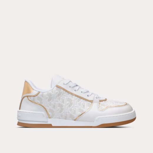 Baskets basses Dior One blanches et dorées en cuir de veau perforé Dior Oblique – 35