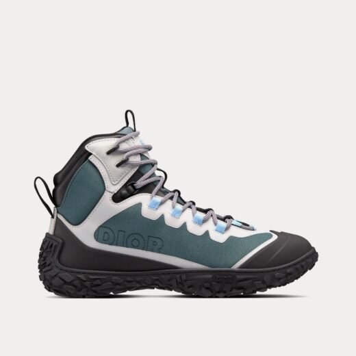 Bottines de randonnée Dior Diorizon en mesh technique vert-gris et baskets montantes en caoutchouc noir – 35