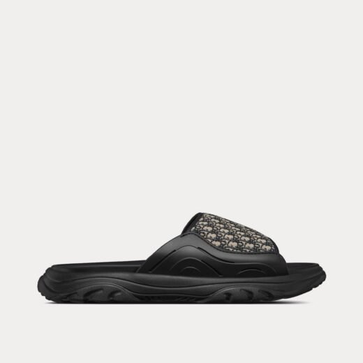 Claquettes Dior H-Town en caoutchouc noir avec jacquard Dior Oblique beige et noir – 35