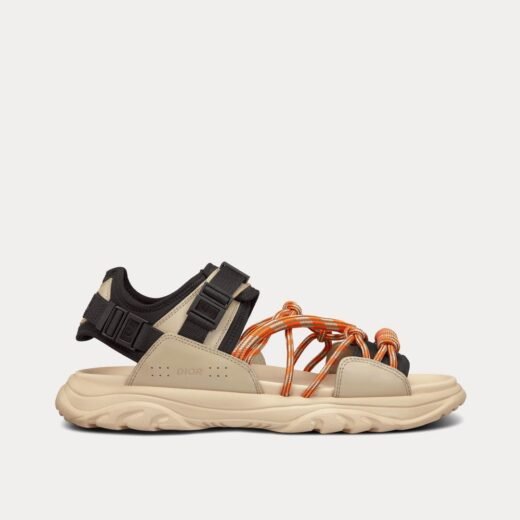 Sandales Dior H-Town en tissu technique noir et cuir de veau nubuck naturel – 35