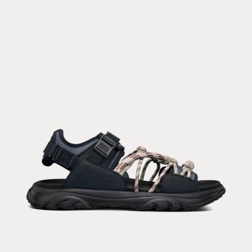 Sandales Dior H-Town en tissu technique noir et gris et cuir de veau nubuck marron – 35