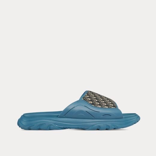 Sandales Dior H-Town en caoutchouc bleu avec jacquard Dior Oblique beige et noir – 35