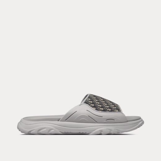 Claquettes Dior H-Town en caoutchouc gris avec jacquard Dior Oblique beige et noir – 35