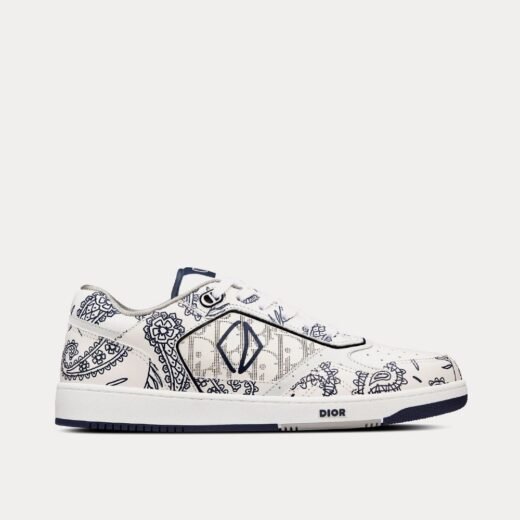 Baskets basses Dior B27 en cuir de veau lisse blanc avec motif cachemire CD bleu marine et cuir Dior Oblique Galaxy – 35