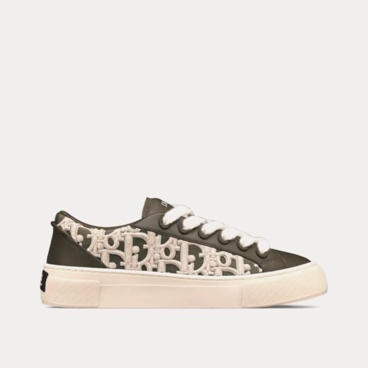 Baskets basses Dior B33 en cuir de veau lisse kaki et broderies Dior Oblique en relief crème – 35