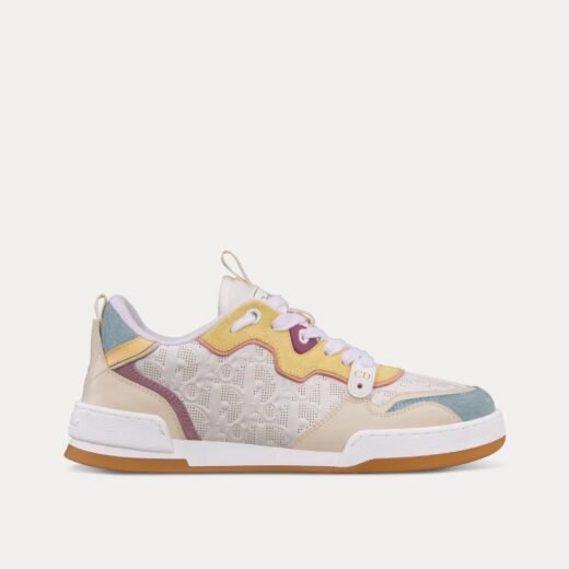 Baskets basses Dior One en cuir de veau perforé et daim blanc / multicolore – 35